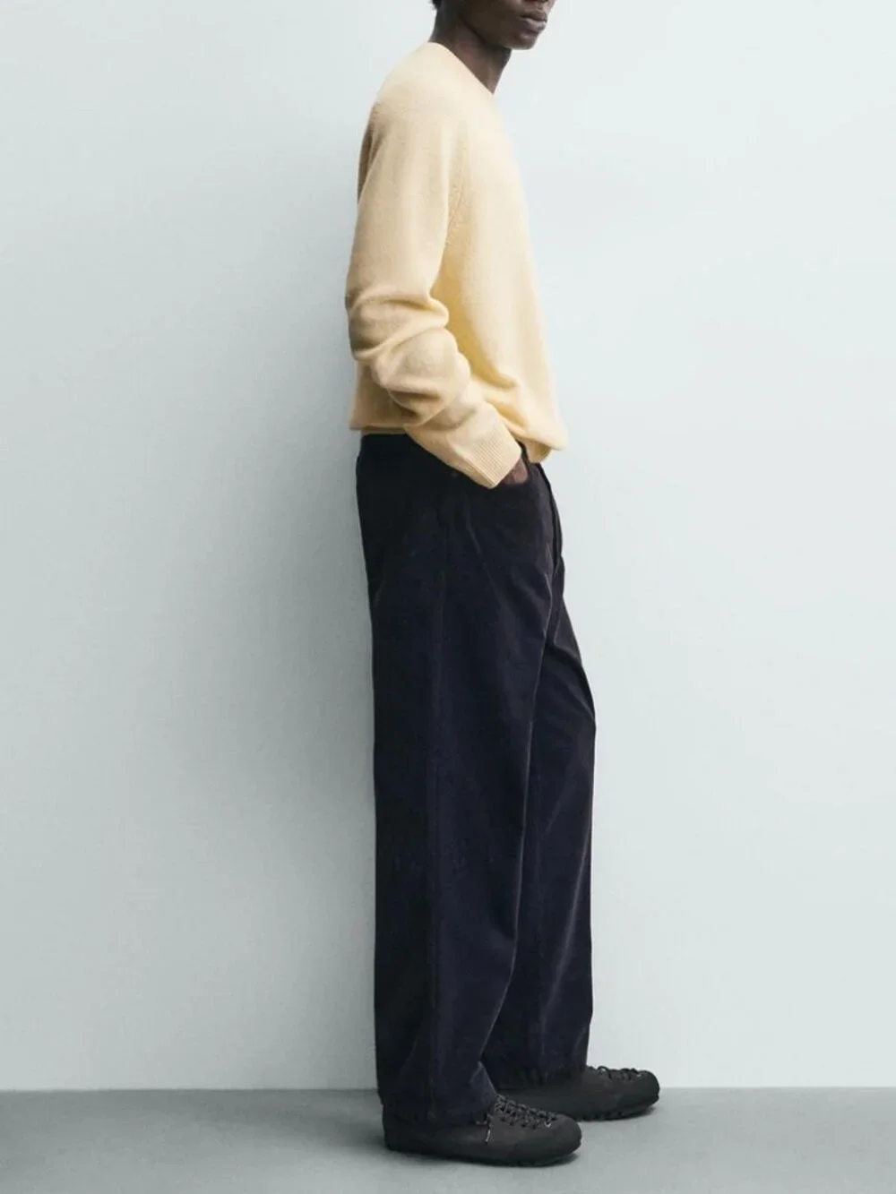 NEW Zara Men's Regular Fit Wool Cashmere Blend Crewneck Sweater Jumper Butter L